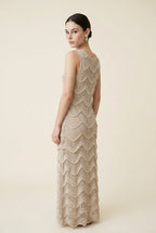 Cristina Multi-Blend Textured Knit Lined Dress in Beige | Casa Maly