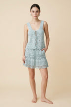 Gabby Sculpted Knit Top and Cascading Skirt Two-Piece Set in Baby Blue | Casa Maly