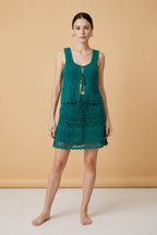 Gabby Sculpted Knit Top and Cascading Skirt Two-Piece Set in Green | Casa Maly