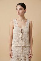 Protofino Sculpted Knit Top and Cascading Skirt Two-Piece Set in Beige | Casa Maly