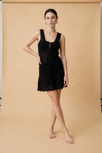 Protofino Sculpted Knit Top and Cascading Skirt Two-Piece Set in Black | Casa Maly