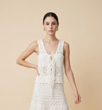 Protofino Sculpted Knit Top and Cascading Skirt Two-Piece Set in Off White | Casa Maly