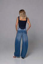 Joia Longo Fluid Viscose Blend Longline Knit Top in Navy | Casa Maly