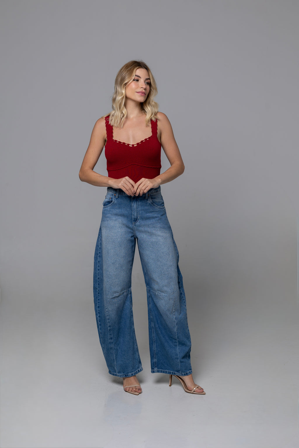 Coquette Textured Acrylic Knit Top in Red | Casa Maly