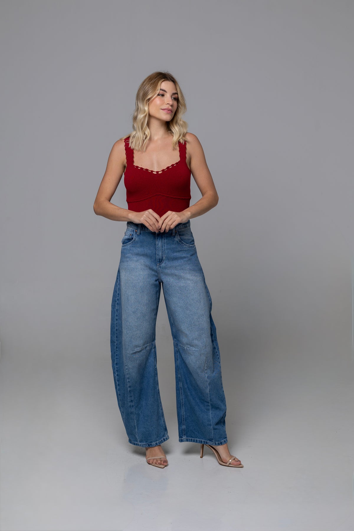 Coquette Textured Acrylic Knit Top in Red | Casa Maly