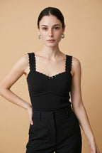 Coquette Textured Acrylic Knit Top in Black | Casa Maly