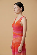 Rainbow Fuchsia & Orange Open-Stitch V-Neck Knit Dress | Casa Maly