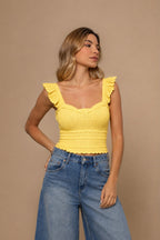 Nina Sculpted Minimalist Stretch Knit Top in Yellow | Casa Maly