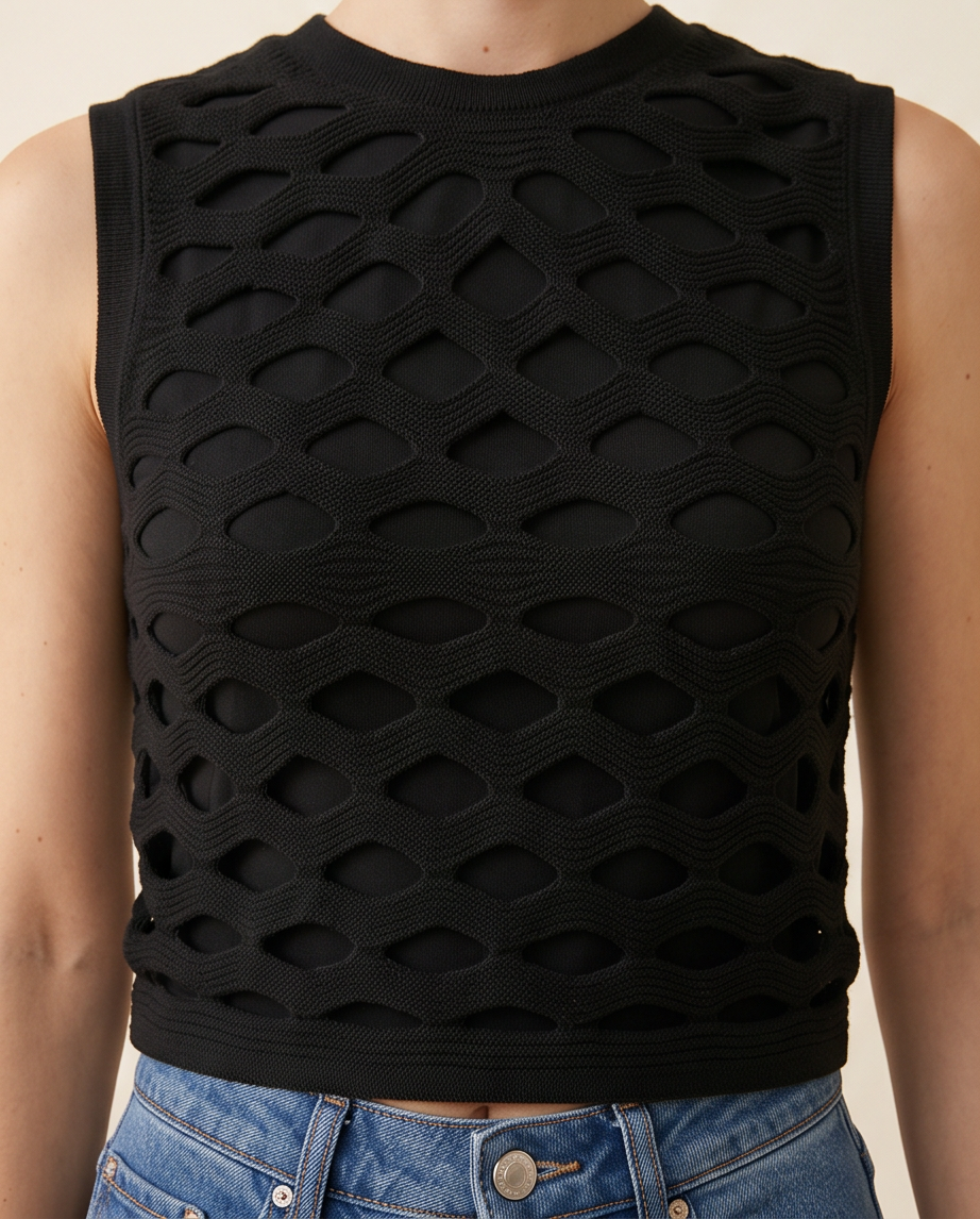 Fernanda Sculpted Smooth Stretch Knit Top in Black | Casa Maly