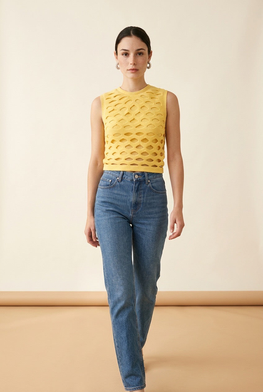 Fernanda Sculpted Smooth Stretch Knit Top in Yellow | Casa Maly