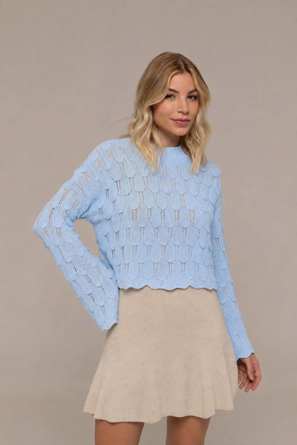 Jessica Lightweight Tactile Acrylic Knit Sweater in Baby Blue | Casa Maly