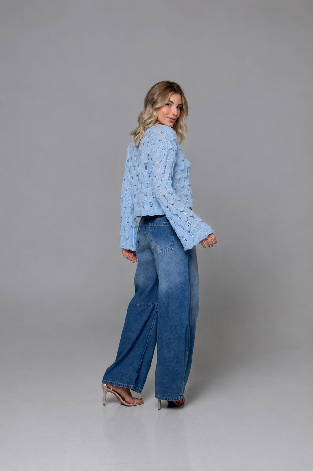Jessica Lightweight Tactile Acrylic Knit Sweater in Baby Blue | Casa Maly