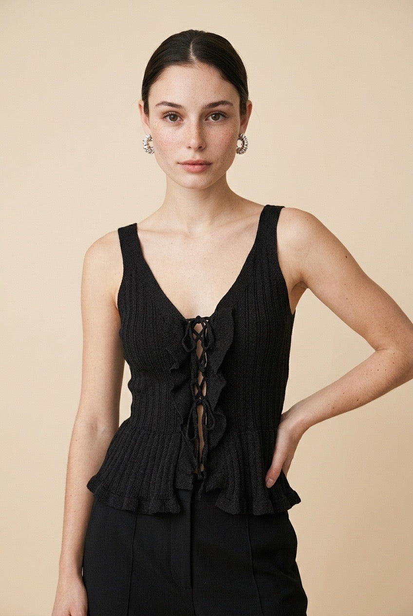 Nora Textured Stretch Knit Contour Top in Black | Casa Maly
