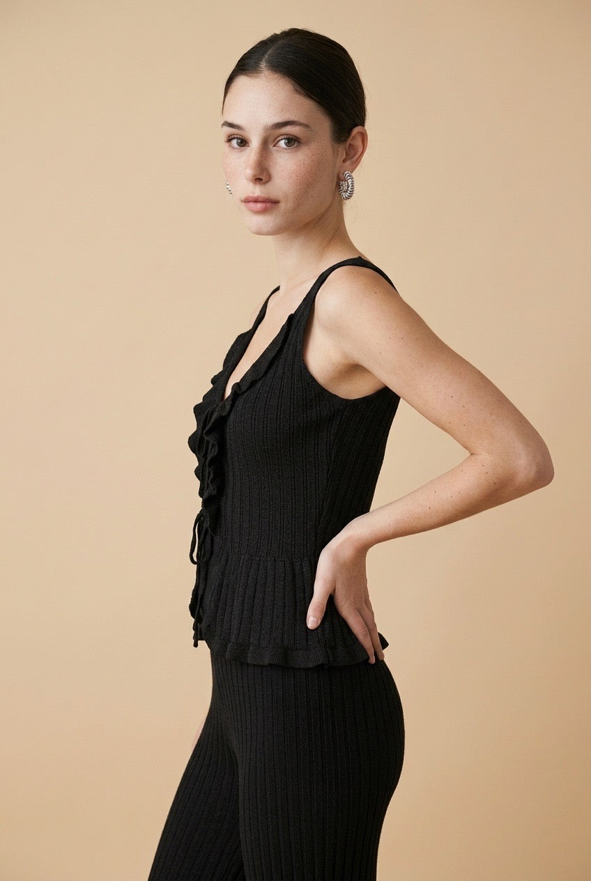 Nora Textured Stretch Knit Contour Top in Black | Casa Maly