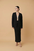 Luisana Dimensional Scale-Knit Longline Cardigan and Sweeping Maxi Skirt Two-Piece Set in Black | Casa Maly