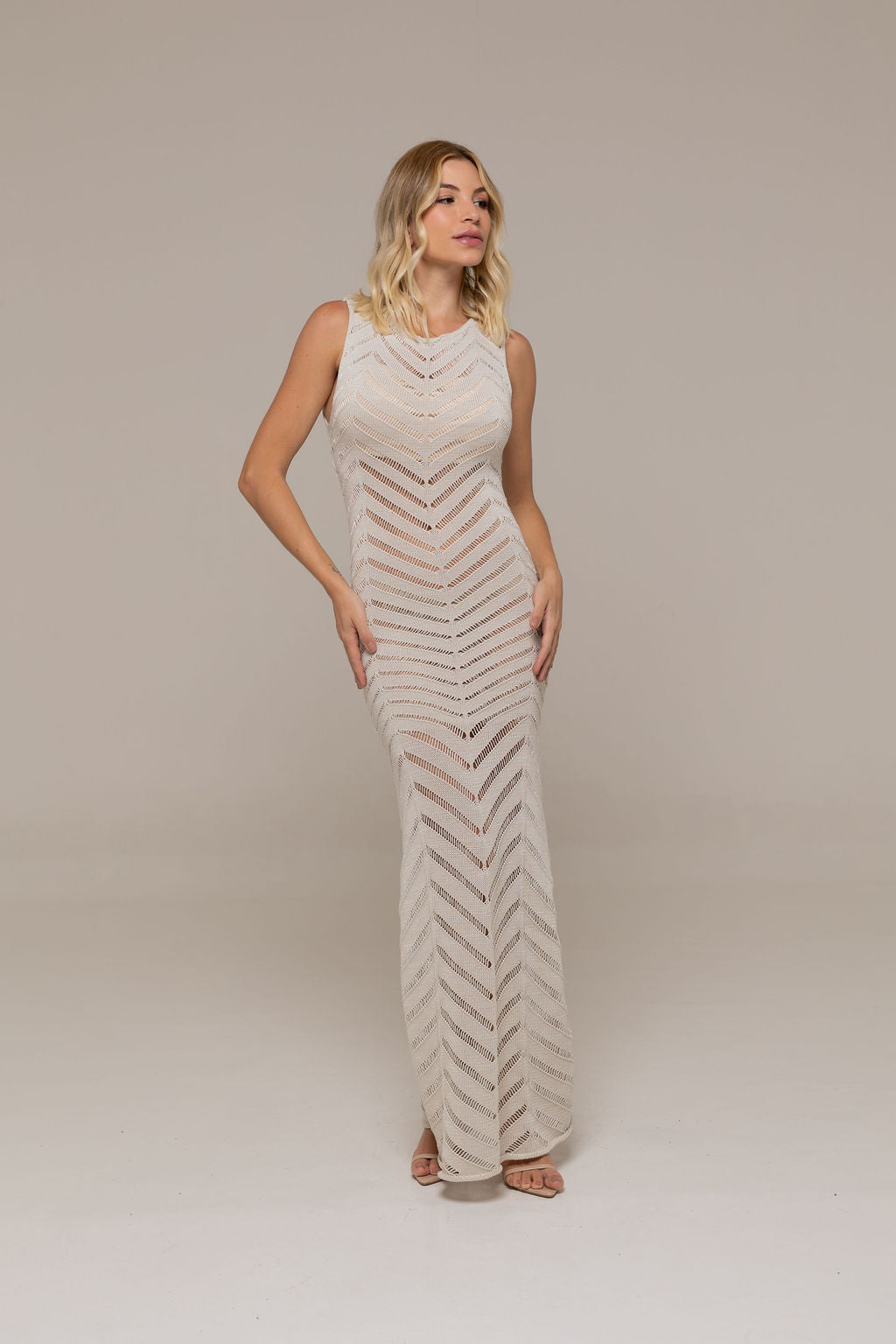 Annie Beige Textured Knit Dress | Casa Maly