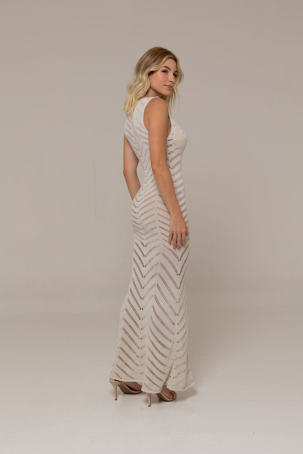 Annie Beige Textured Knit Dress | Casa Maly