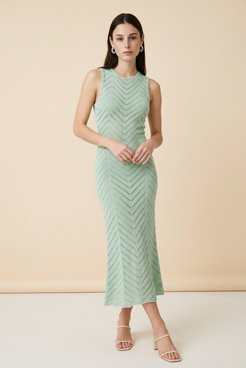Annie Mint Green Textured Knit Dress | Casa Maly