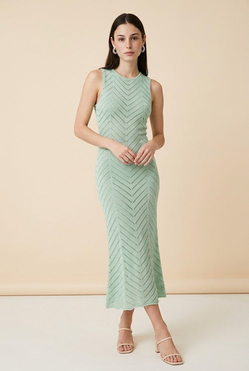 Annie Mint Green Textured Knit Dress | Casa Maly