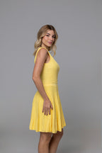 Amina Yellow Lined Knit Midi Dress | Casa Maly