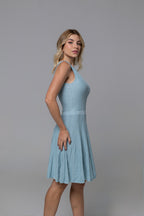 Amina Light Blue Lined Knit Midi Dress | Casa Maly
