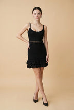 Bari Tiered Open-Stitch Knit Mini Dress in Black | Casa MalyMaly