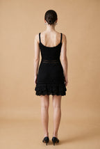 Bari Tiered Open-Stitch Knit Mini Dress in Black | Casa Maly