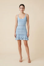 Bari Tiered Open-Stitch Knit Mini Dress in Baby Blue | Casa Maly
