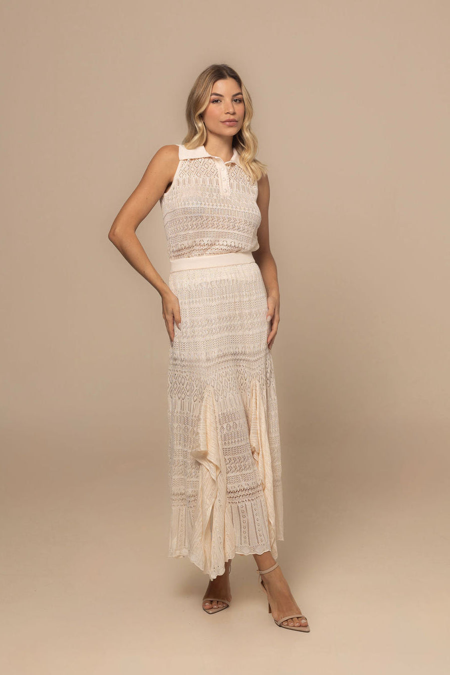 Set Trullo Beige Viscose Skirt Set | Casa Maly