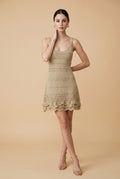 Bari Lurex Tiered Metallic Knit Mini Dress in Beige | Casa Maly