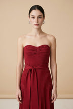 Diletta Textured Stretch Knit Draped Midi Dress in Burgundy | Casa Maly