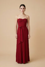 Diletta Textured Stretch Knit Draped Midi Dress in Burgundy | Casa Maly