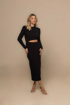 Samantha Black Cutout Long-Sleeve Knit Dress | Casa Maly