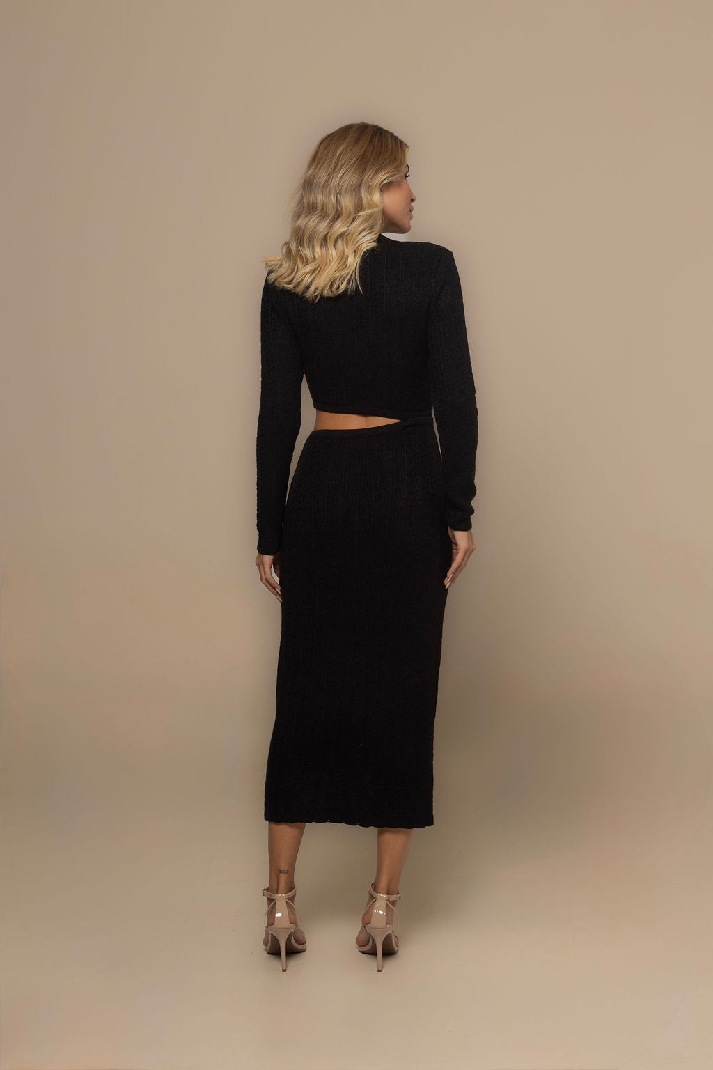 Samantha Black Cutout Long-Sleeve Knit Dress | Casa Maly