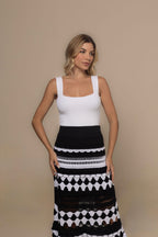 Antonieta Black & White Geometric Knit Maxi Skirt | Casa Maly
