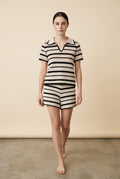 Cabo Striped Knit Polo Top and Shorts Set in Beige and Black | Casa Maly