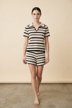 Cabo Striped Knit Polo Top and Shorts Set in Beige and Black | Casa Maly
