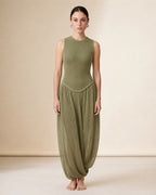 Atenea Open Knit Sculpted Dress in Olive Green | Casa Maly