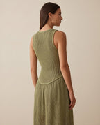 Atenea Open Knit Sculpted Dress in Olive Green | Casa Maly