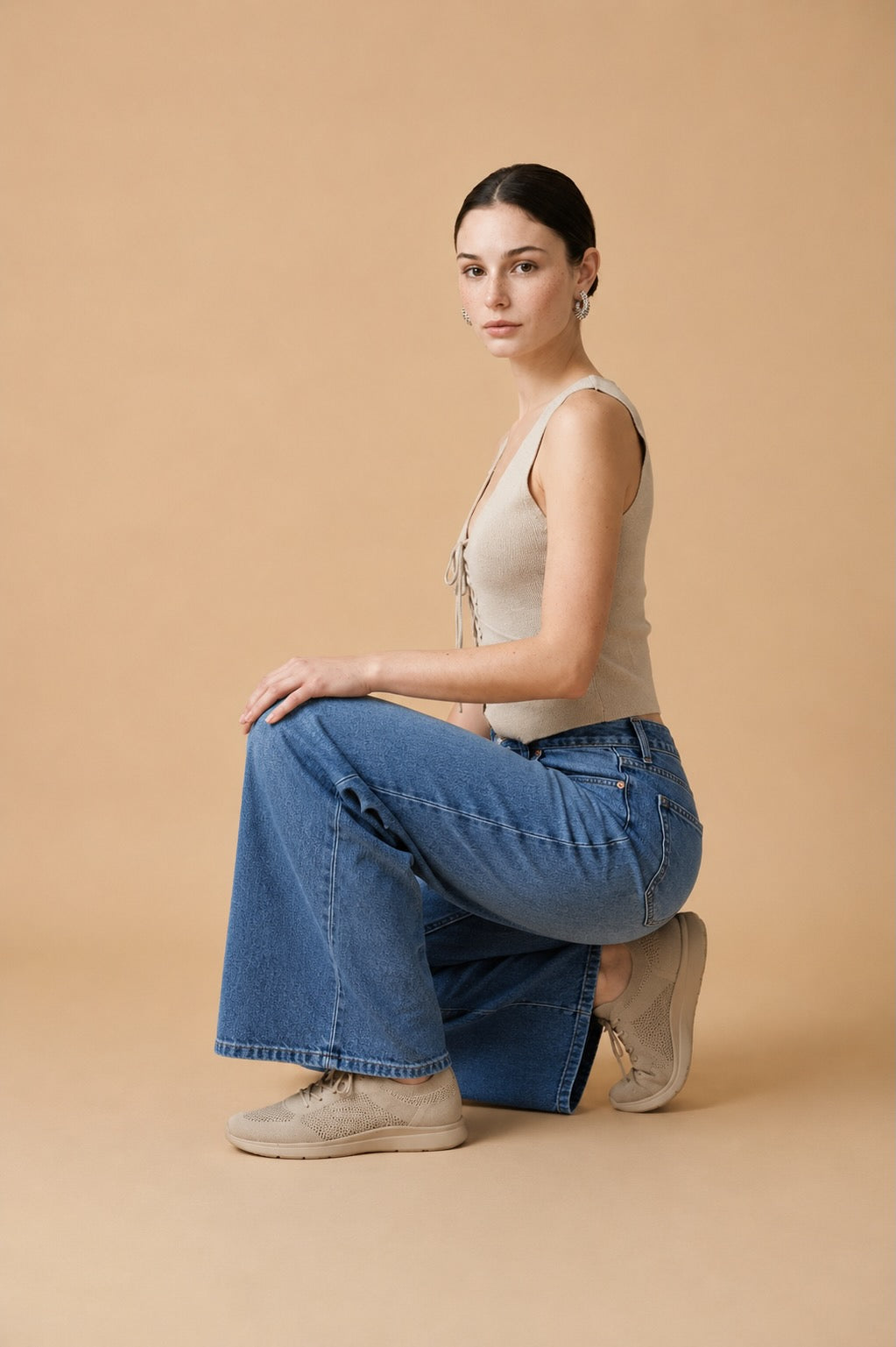 Corselete Textured Knit Corset Top in Beige | Casa Maly
