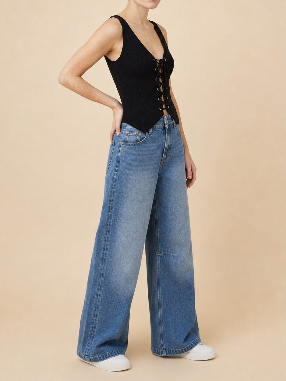 Corselete Textured Knit Corset Top in Black | Casa Maly