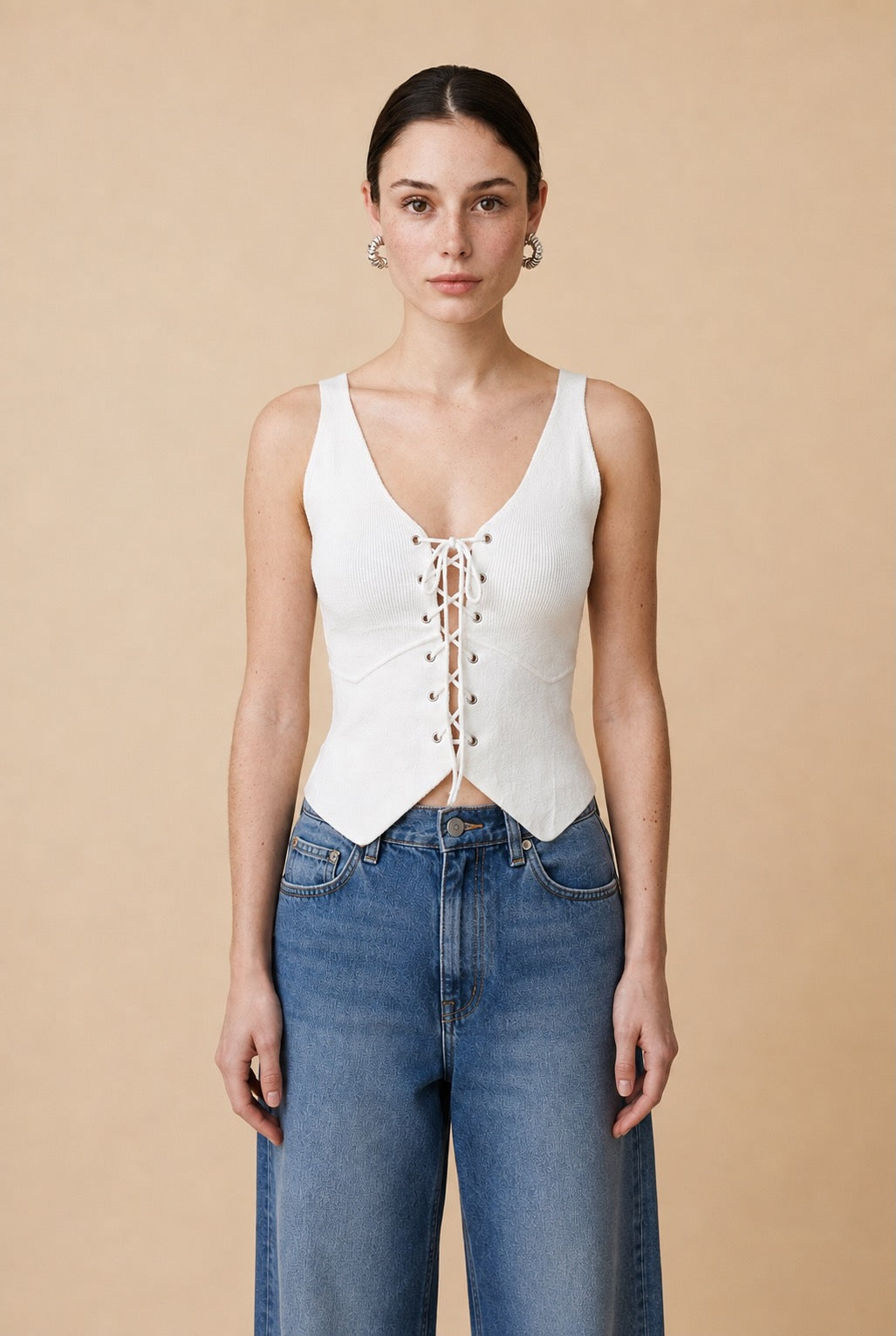 Corselete Textured Knit Corset Top in Cloud Dancer | Casa Maly