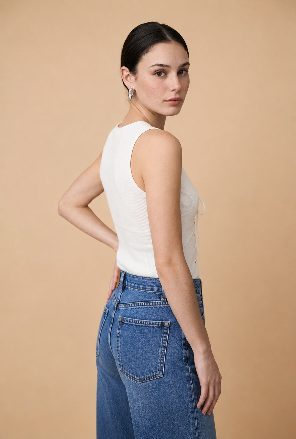 Corselete Textured Knit Corset Top in Cloud Dancer | Casa Maly
