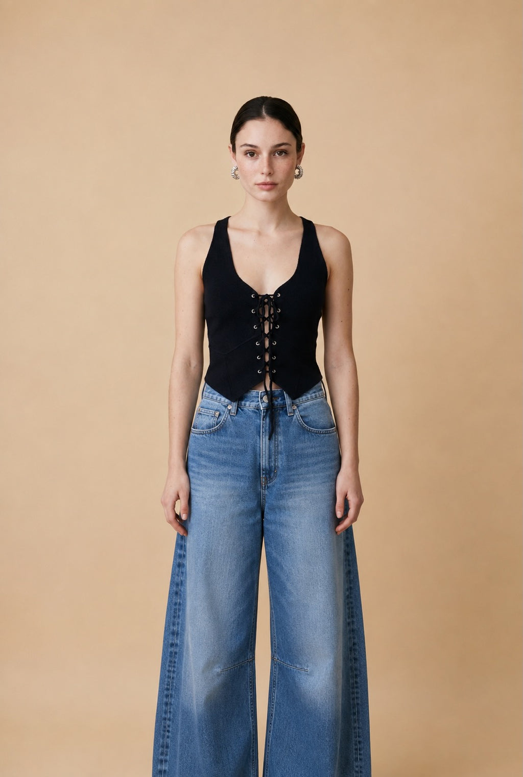 Corselete Textured Knit Corset Top in Black | Casa Maly
