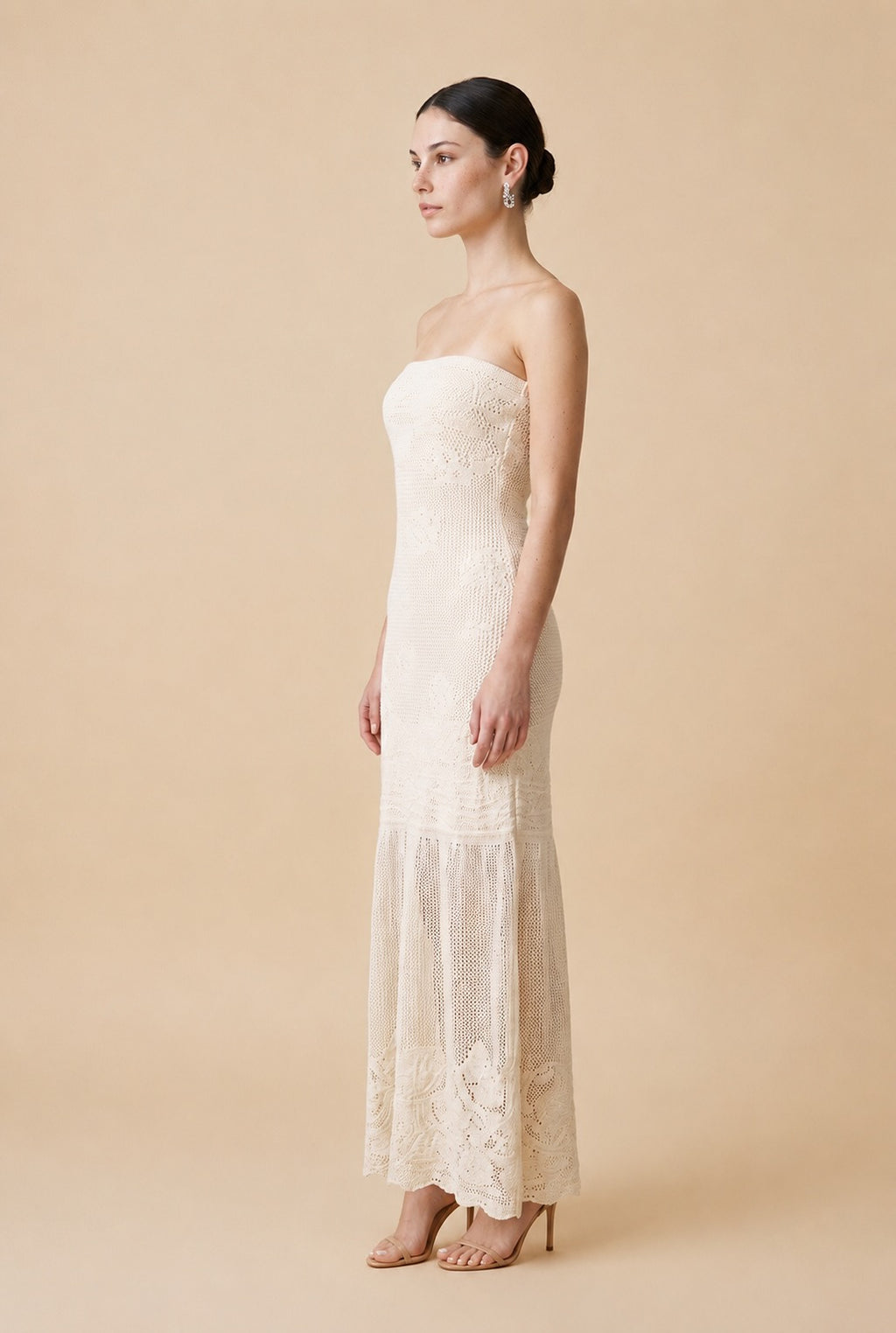 Aphrodite Beige Knit Resort Maxi Dress | Casa Maly
