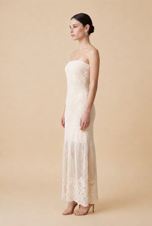 Aphrodite Beige Knit Resort Maxi Dress | Casa Maly
