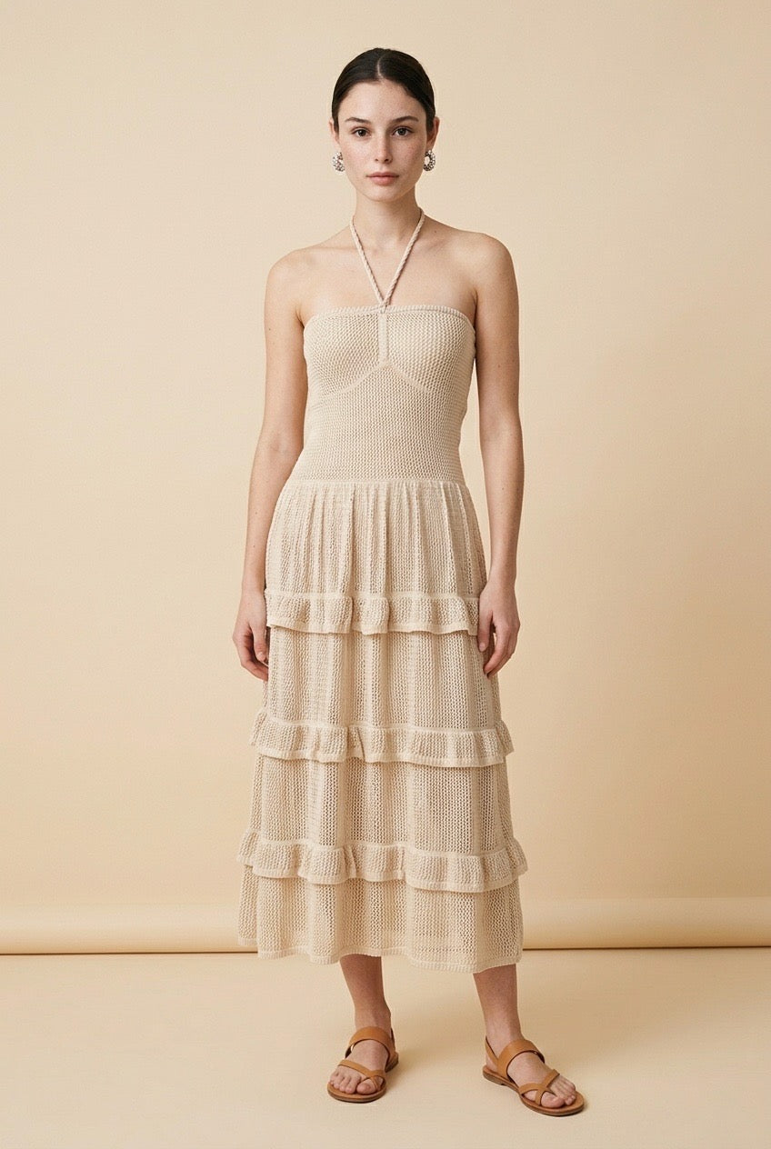 Carioca Lightweight Fluid Viscose Knit Dress in Beige | Casa Maly