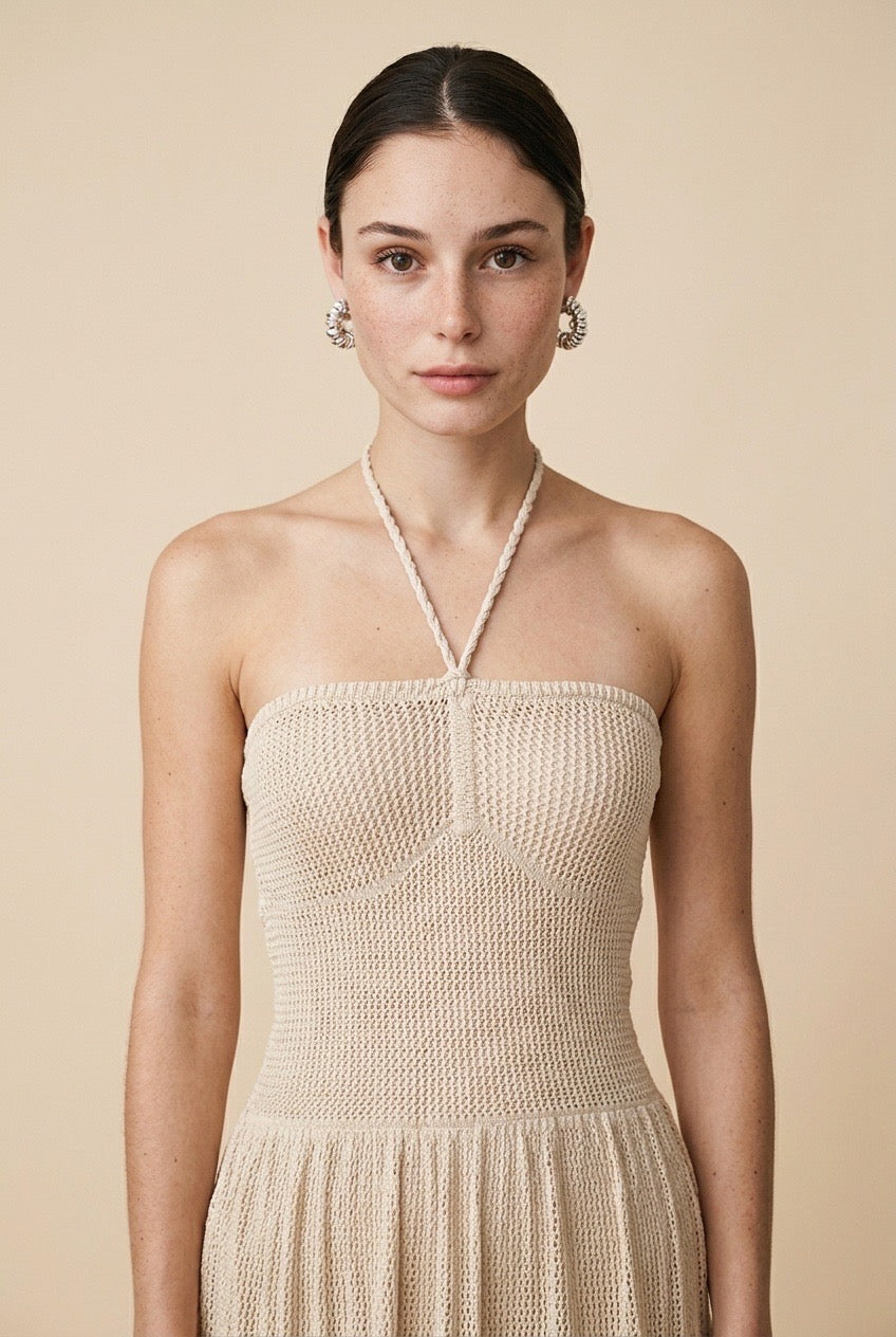 Carioca Lightweight Fluid Viscose Knit Dress in Beige | Casa Maly