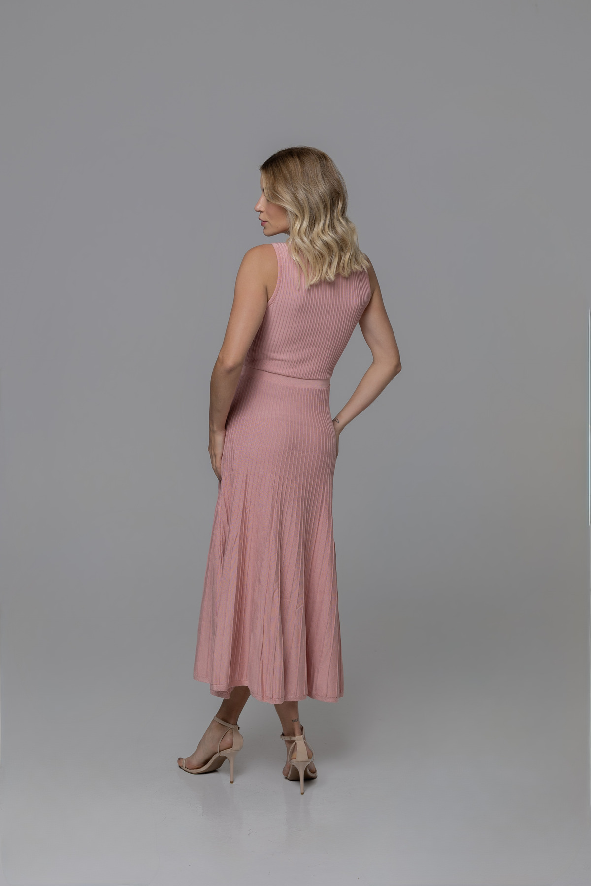 Georgette Silky Viscose Blend Knit Dress in Pink | Casa Maly