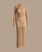 Geraldine Sculpted Viscose Knit Dress in Beige | Casa Maly